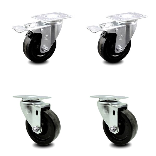 4 Inch Phenolic Wheel Swivel Top Plate Caster Total Lock Brakes SCC, 2PK